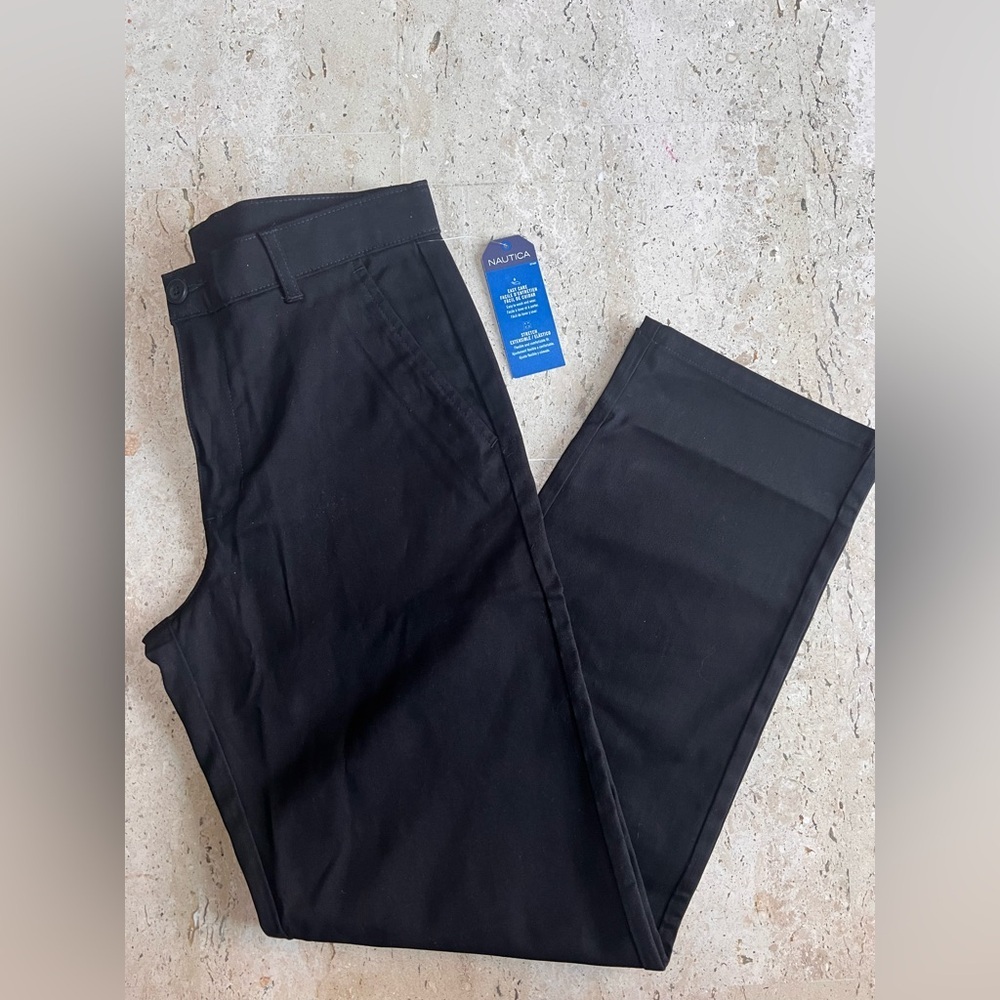 Nautica Boys School Uniform Twill Black Khaki Pants Size 18